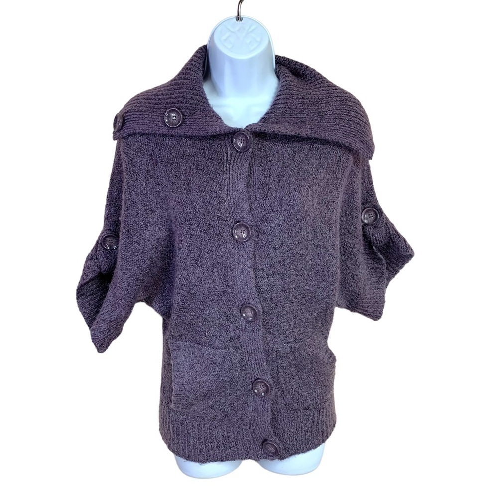 Small Purple Mohair Blend Sweater Knot Top Short Sleeve Collar Cowl 4 6 Stretch